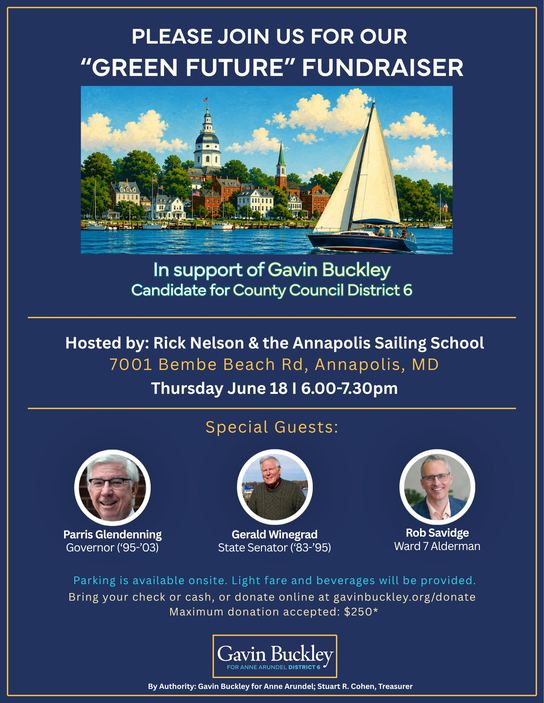 Green Future Fundraiser for Gavin Buckley — Thursday June 18, 6:00-7:30 PM, Annapolis Sailing School