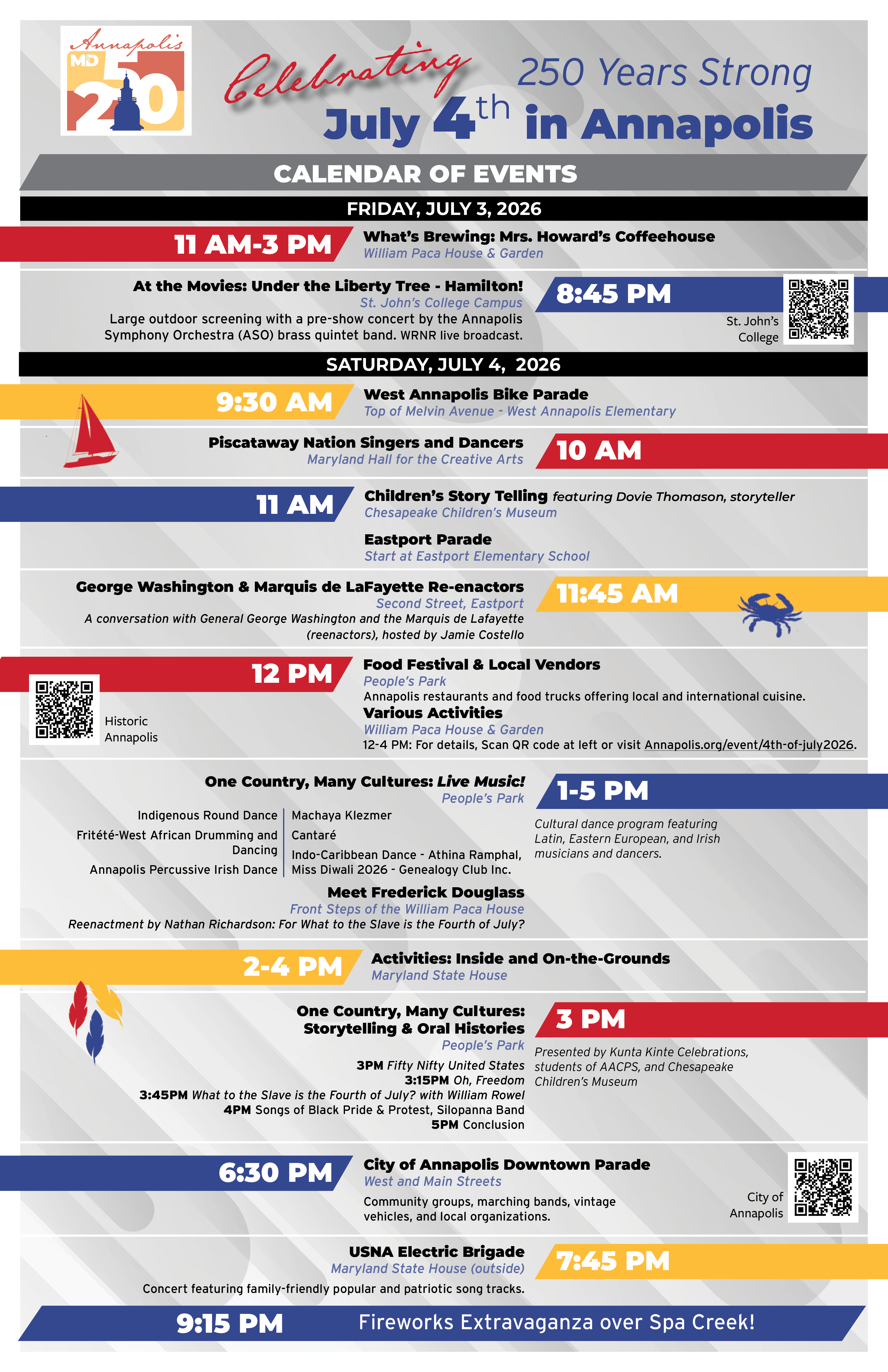 July 4th in Annapolis 2026, 250 Years Strong, full calendar of events for July 3 and 4