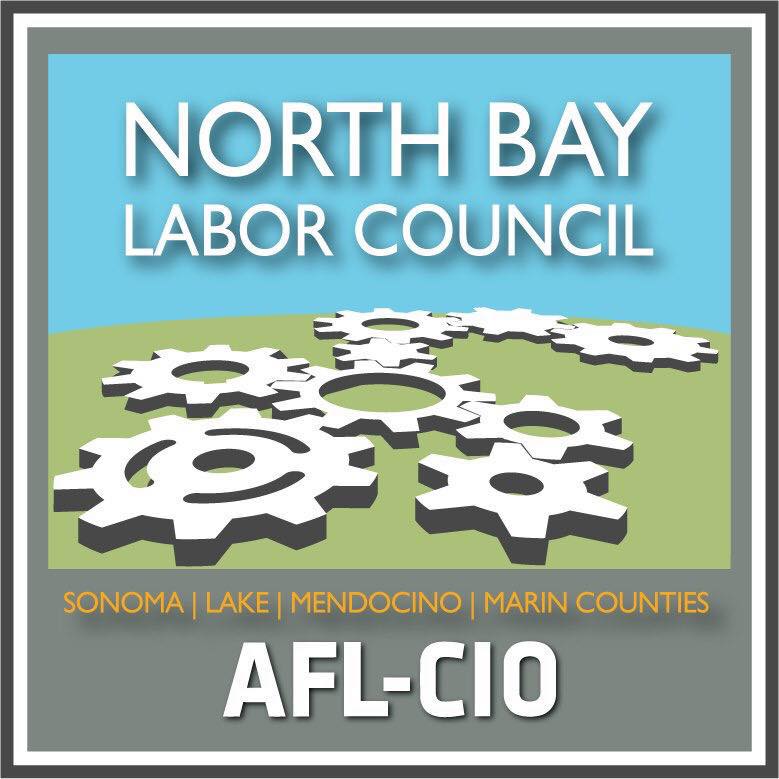 north bay labor council logo with gears on green and blue background