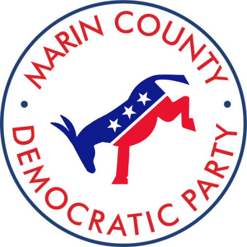 Marin Democratic Party logo with donkey in center at diagonal angle