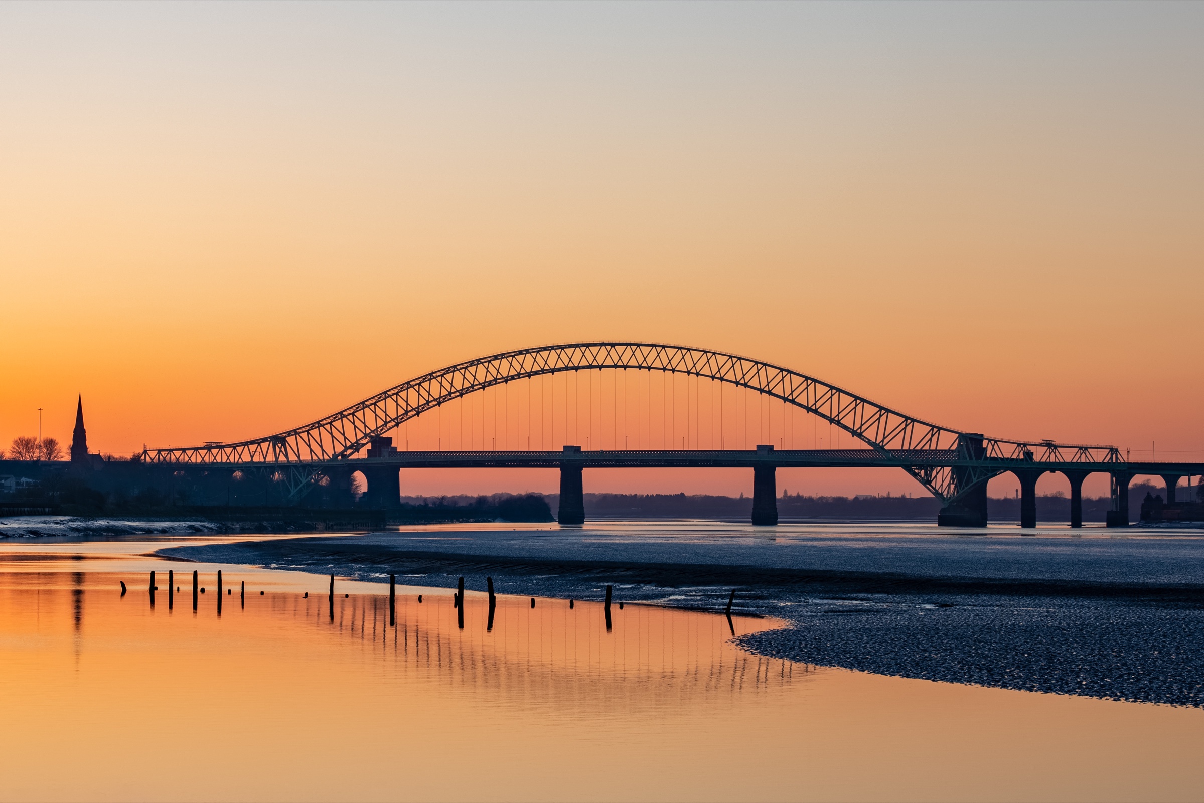 The Silver Jubilee Bridge at sunset