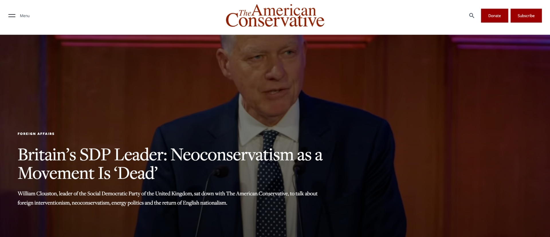 Screenshot of William Clouston on American Conservative website