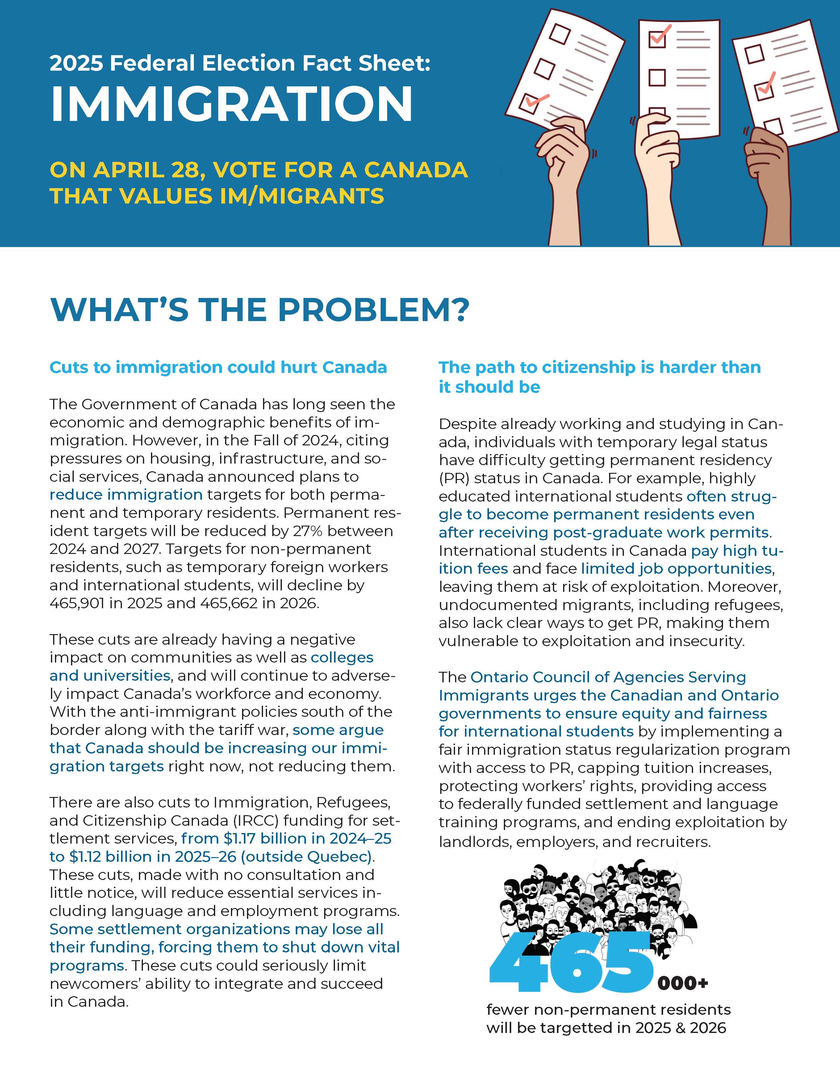 Immigration fact sheet page 1 (click text link above for full accessible text)