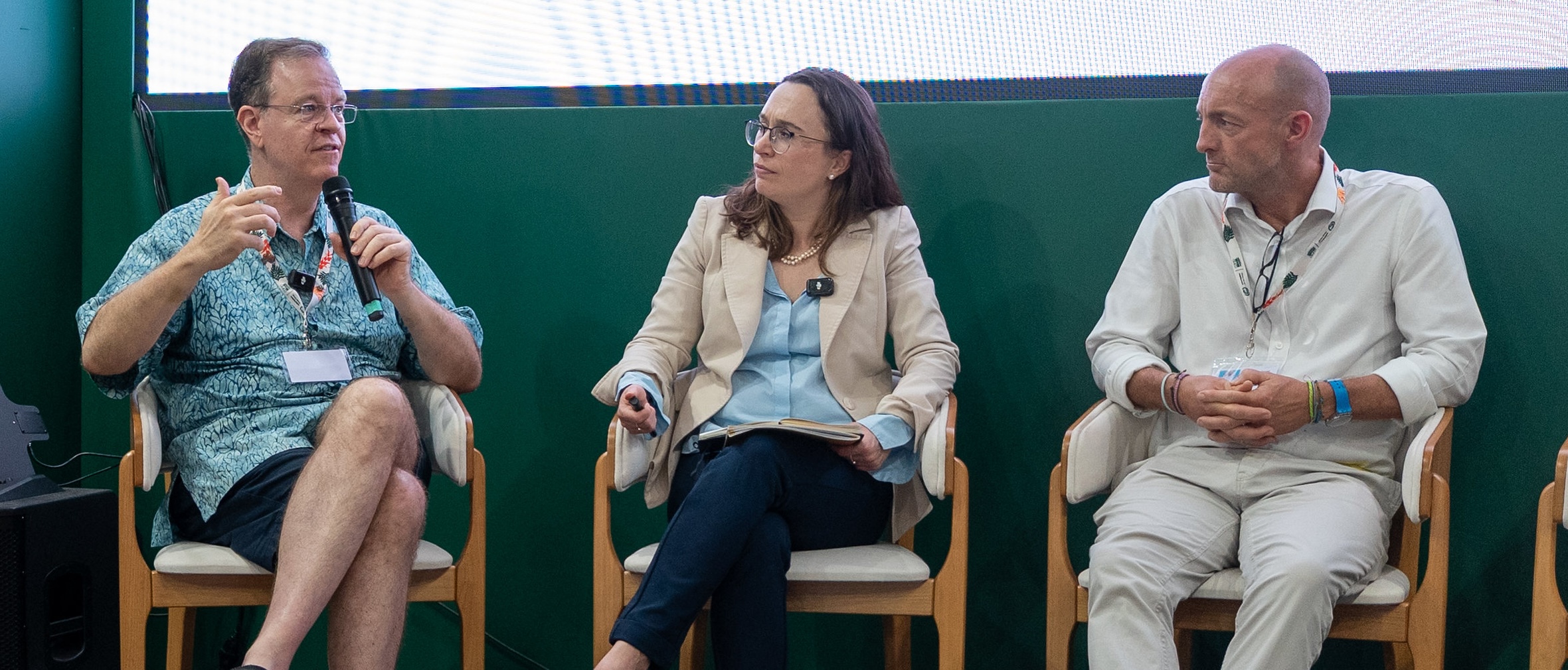 COP30 Event speakers - John Grimes on mic, Sonia Dunlop, Andrew Birch