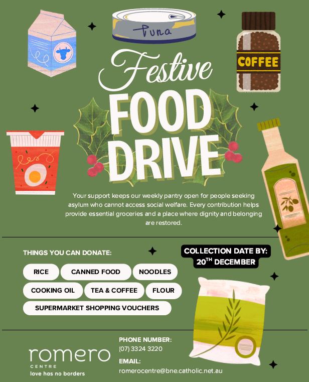 Romero centre festive food drive flyer