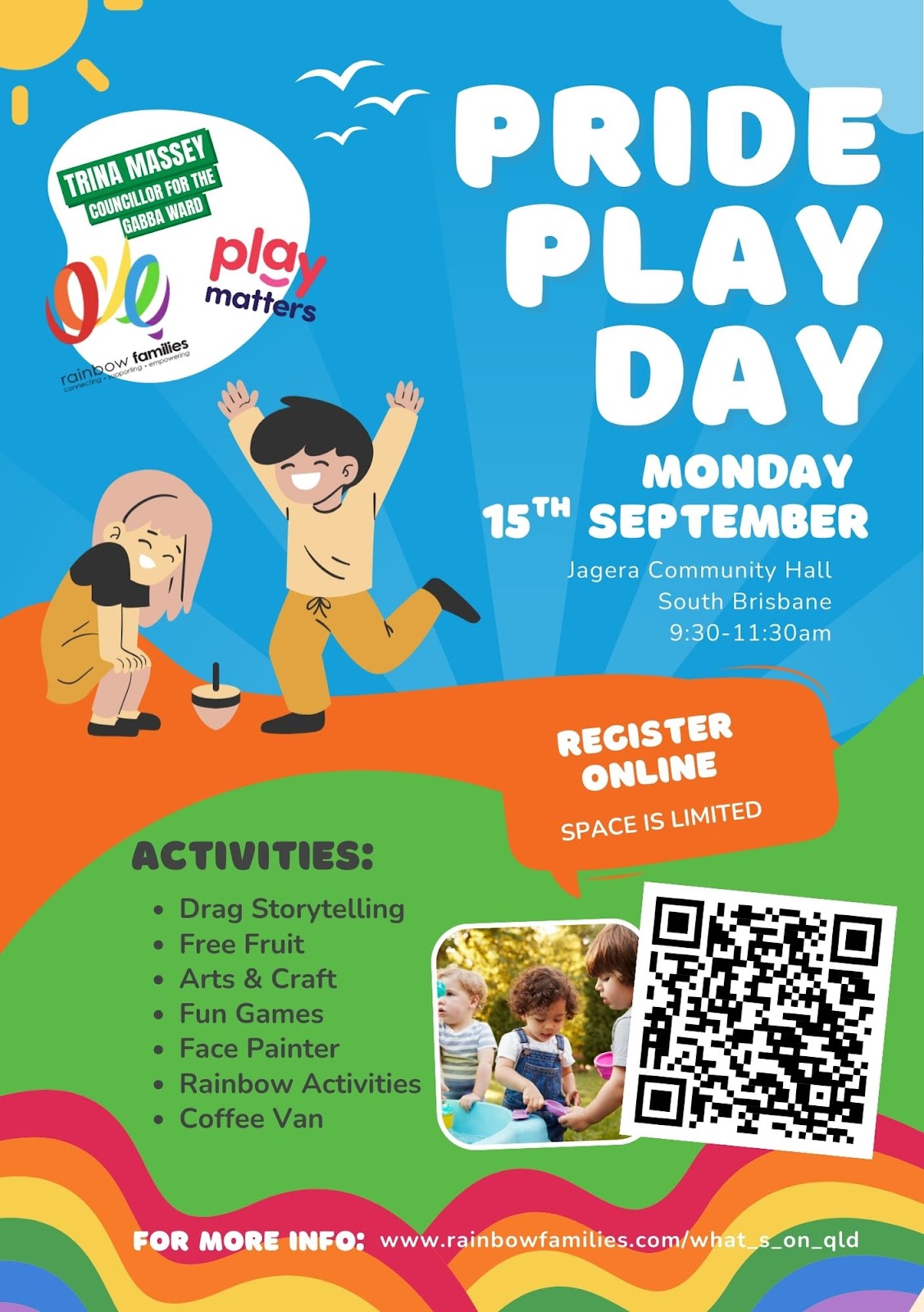 image of Pride Play day invitation with children playing