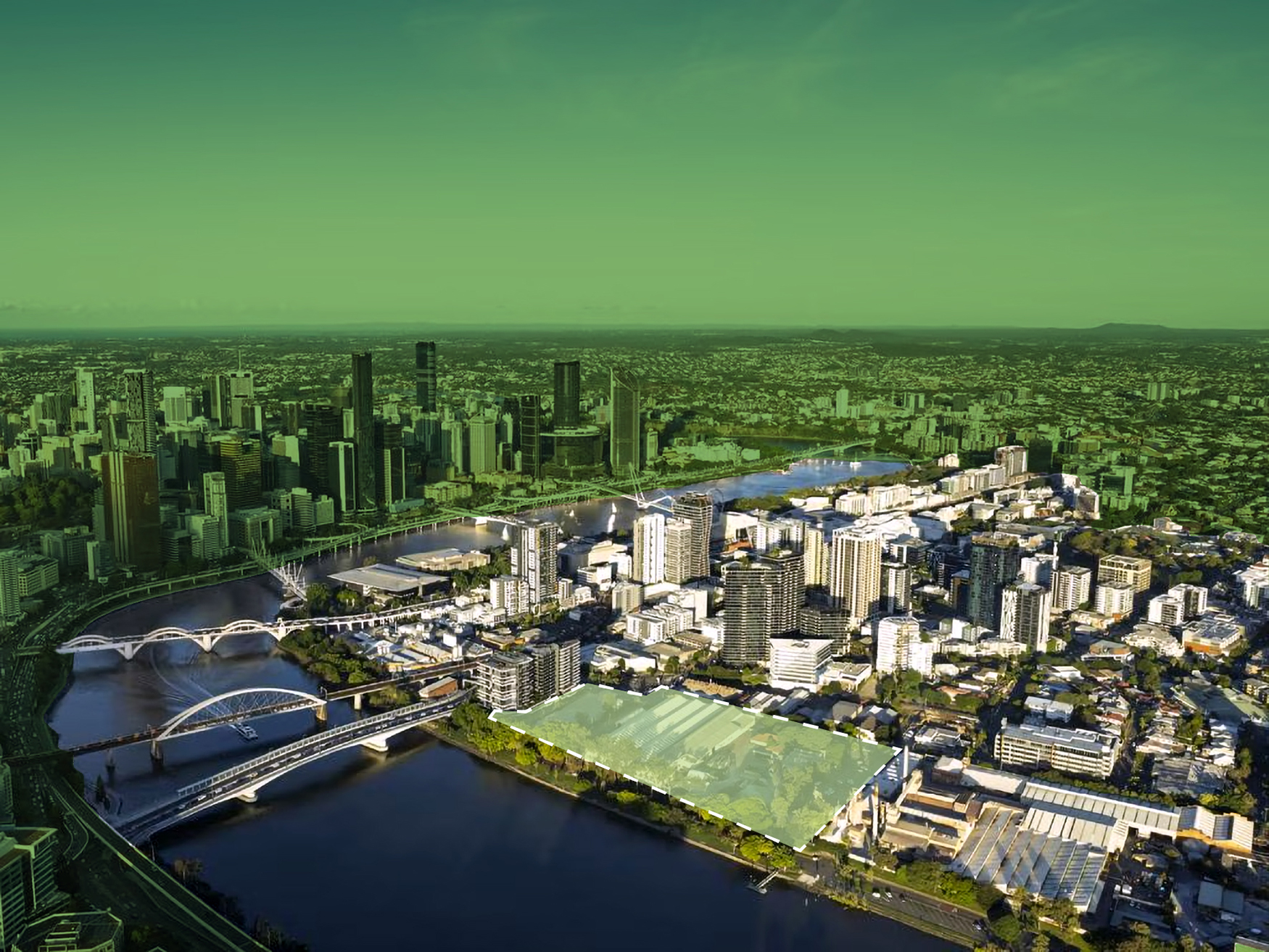 photo of South Brisbane with the visy/parmalat site highlighted