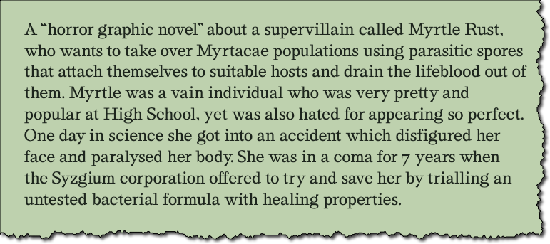 A “horror graphic novel” about a supervillain called Myrtle Rust