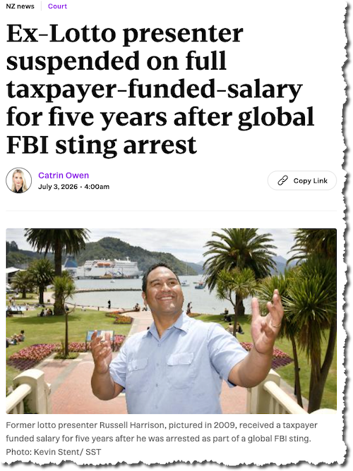Ex-Lotto presenter suspended on full taxpayer-funded-salary for five years after global FBI sting arrest