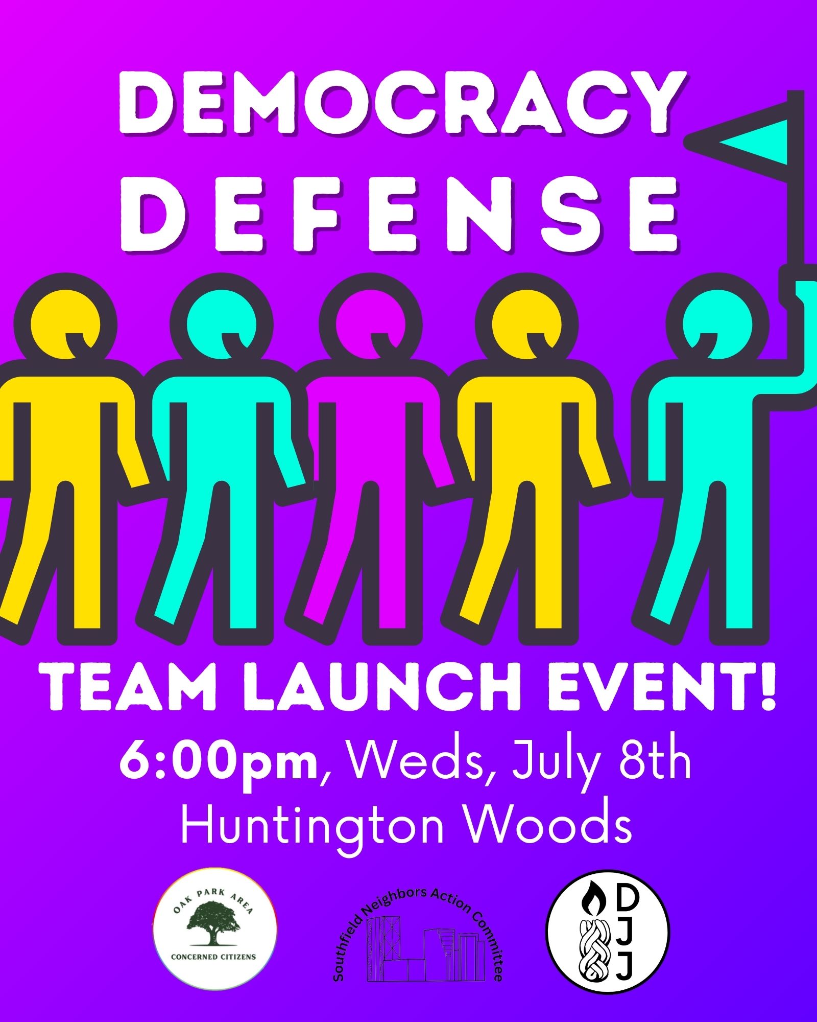 flyer for DJJ's Democracy Defense Team Launch Meeting