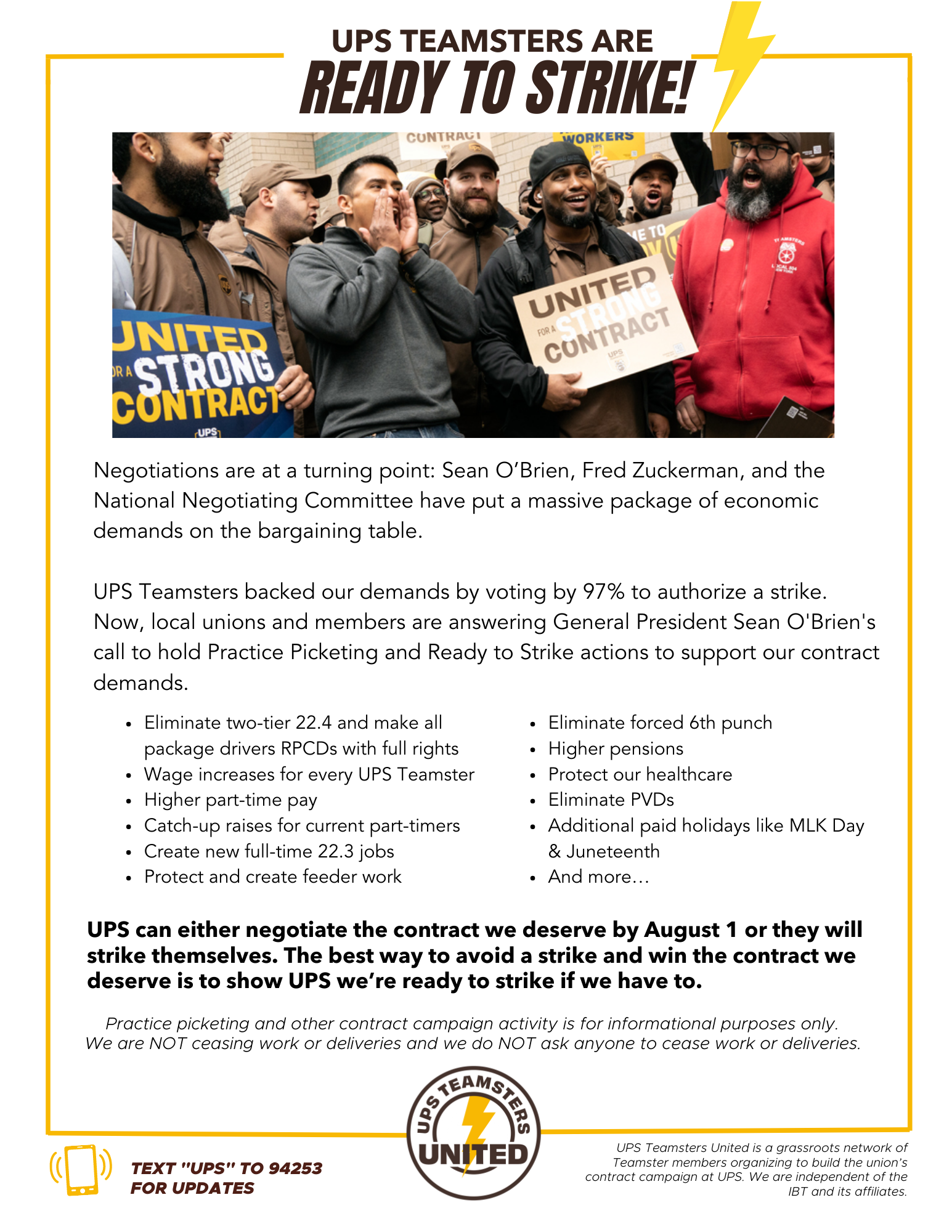WEBINAR ‘JUST PRACTICING’ PICKET LINES & ‘READY TO STRIKE’ RALLIES AT UPS