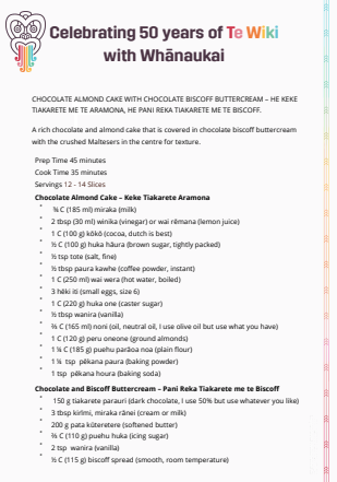 Whānaukai cake recipe preview image