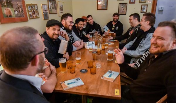 Tough Guy Book Club meeting at Goldy’s Tavern, Collingwood. CREDIT:JOE ARMAO