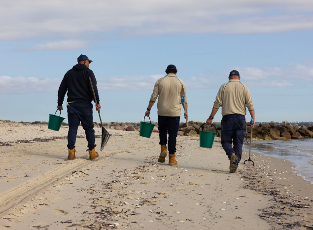 Gamay Rangers beach clean up with Robert Cooley, Bryce Liddell, Robert Russell. Photo: Jessica Hromas.