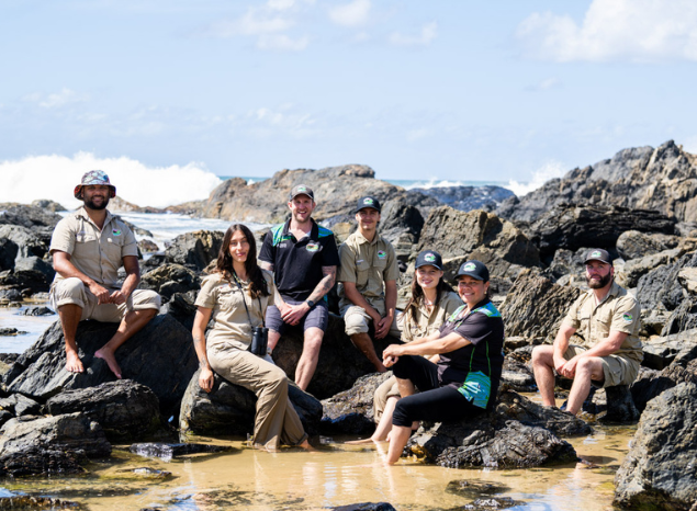 Gumbayngirr Sea Rangers Team. L to R: Anthony Walker, Amanda Williams, Kieran Marshall, Khairyn Briggs, Della Byrnes, Katrina Widders, Greg Purcell. Photo: Annette Ruzicka.