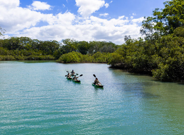 Gumabynggirr Rangers kayaking through Sea Country. Photo: Annette Ruzicka.