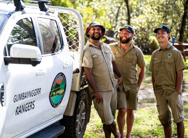 Gumbaynggirr Rangers Anthony Walker, Greg Purcell, Khairyn Briggs. Photo: Annette Ruzicka.