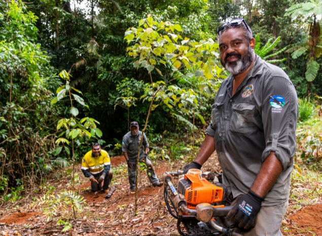 Dulabed & Malanbarra Yidinji Rangers revegetating Country. Photo: Kerry Trapnell. Dulabed & Malanbarra Yidinji Rangers revegetating Country. Photo: Kerry Trapnell.