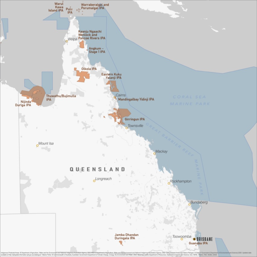 Queensland IPAs and Marine Parks. Map by Country Needs People.