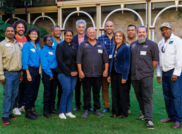 Queensland Indigenous Rangers and Traditional Owners at Queensland Parliament House, Brisbane, May 2024. Photo: Glenn Hunt.