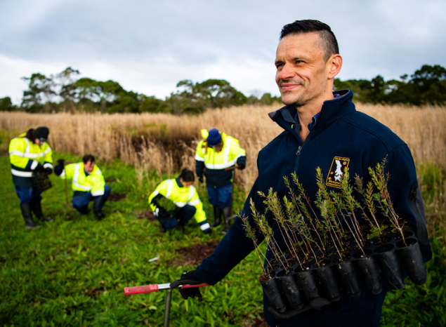 Budj Bim Ranger Ben Church with Budj Bim Rangers, Gundtijmara Country (VIC). Photo: Annette Ruzicka.