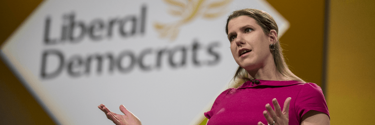 Jo Swinson speaking at Lib Dem conference.