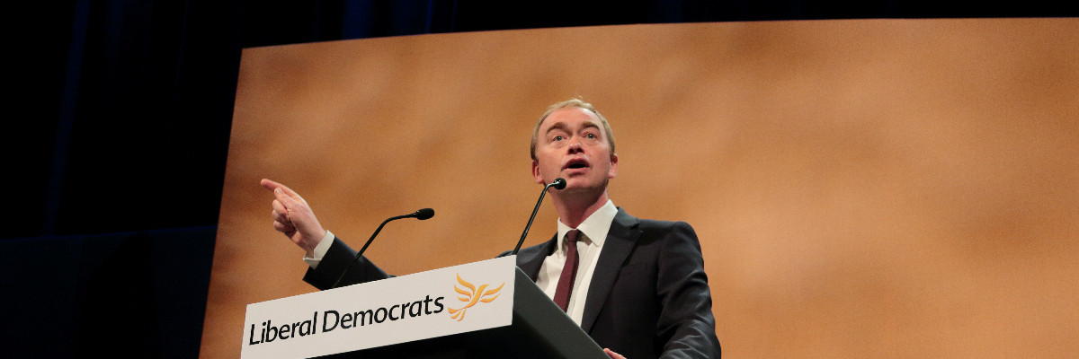 Tim Farron speaks at Lib Dem conference.
