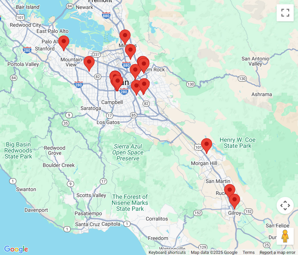 Map preview of hospitals and clinics in Santa Clara County