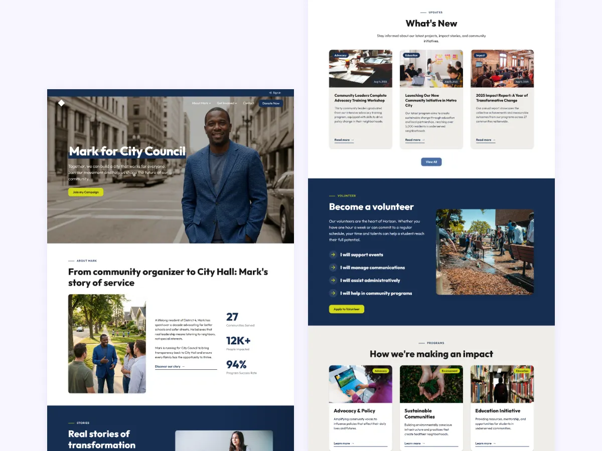 Example of a website layout from the Horizon theme