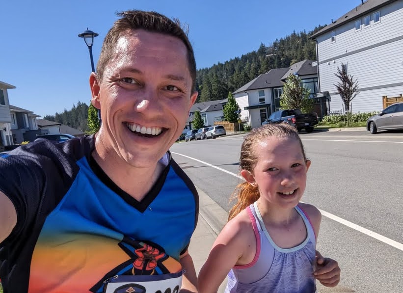 Keith and his daughter on a run in Langford