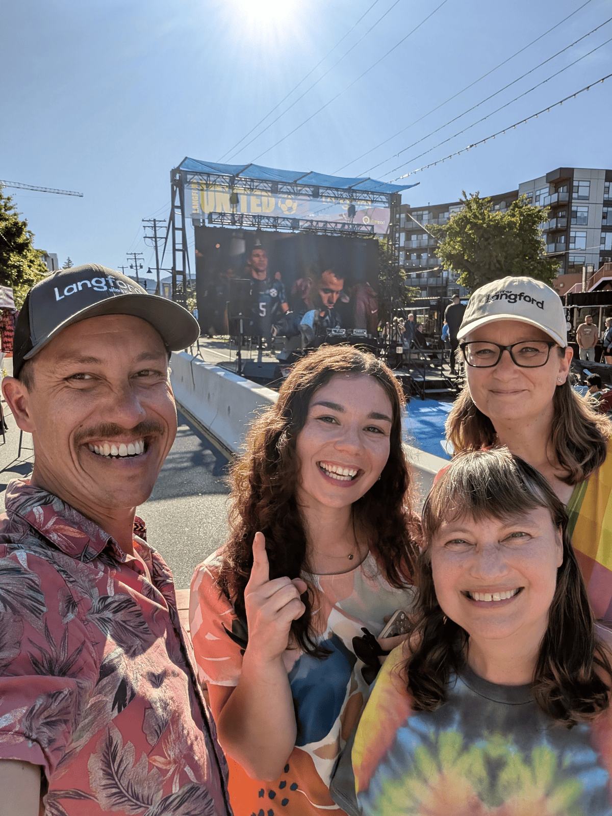 Councillors Keith Yacucha, Colby Harder, Mary Wagner and Kimberley Guiry watching the FIFA World Cup games at Langford United