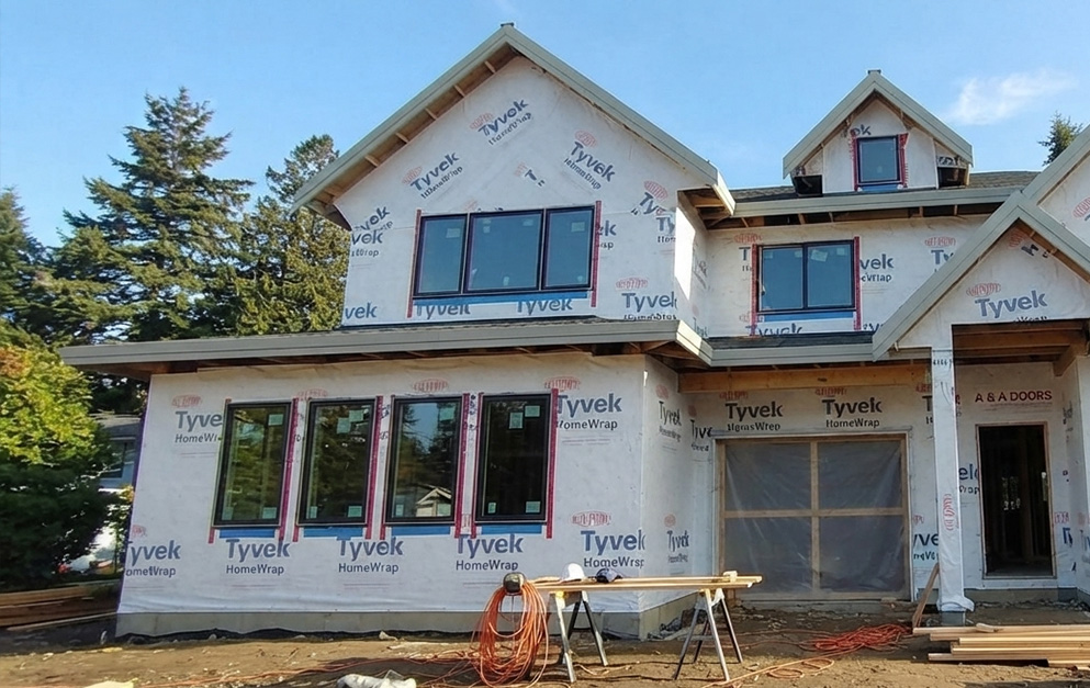 A home being build in accordance with step code