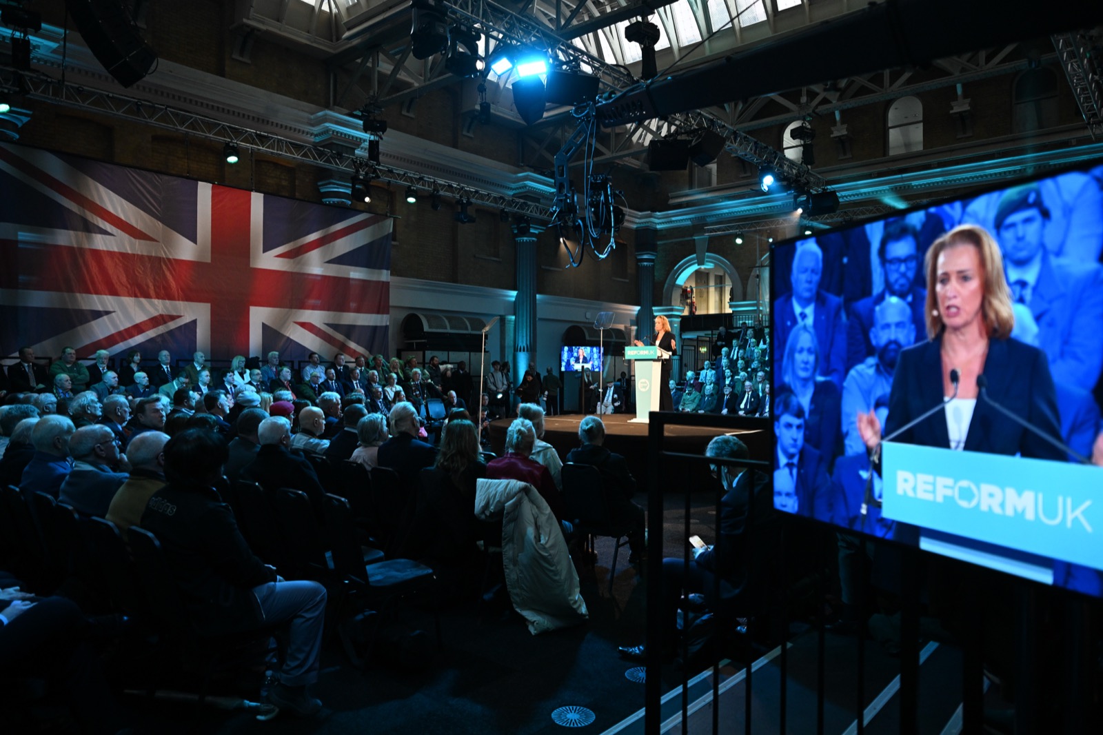 Sarah Pochin speaking at an event supporting Armed Forces veterans