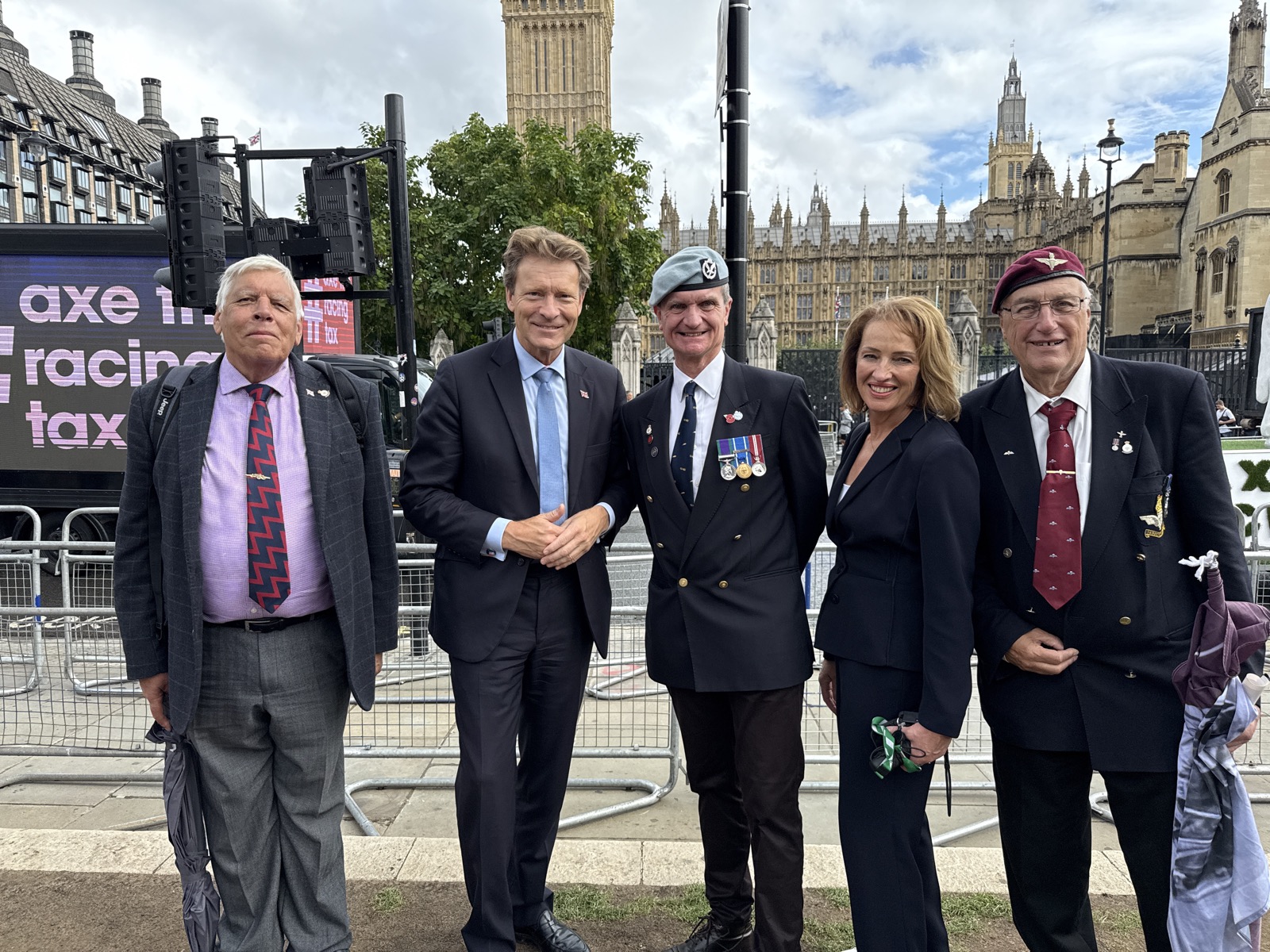 Sarah Pochin meeting Armed Forces veterans outside Parliament