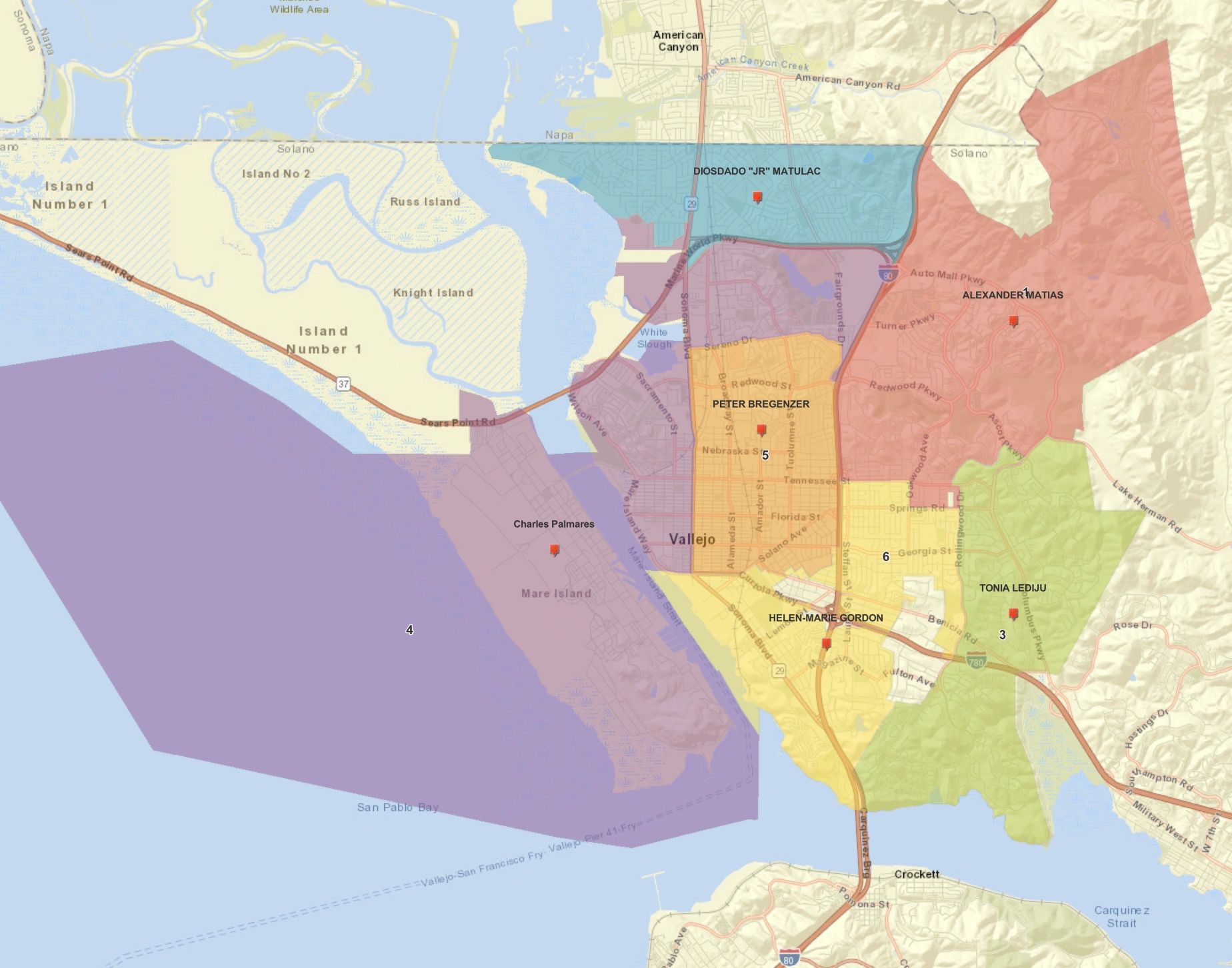 Vallejo City Council district map highlighting District 4