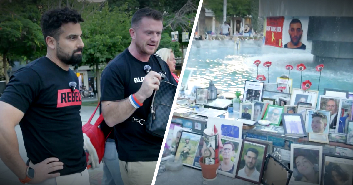 Tommy Robinson's first stop in Israel: memorial honouring those killed by Hamas