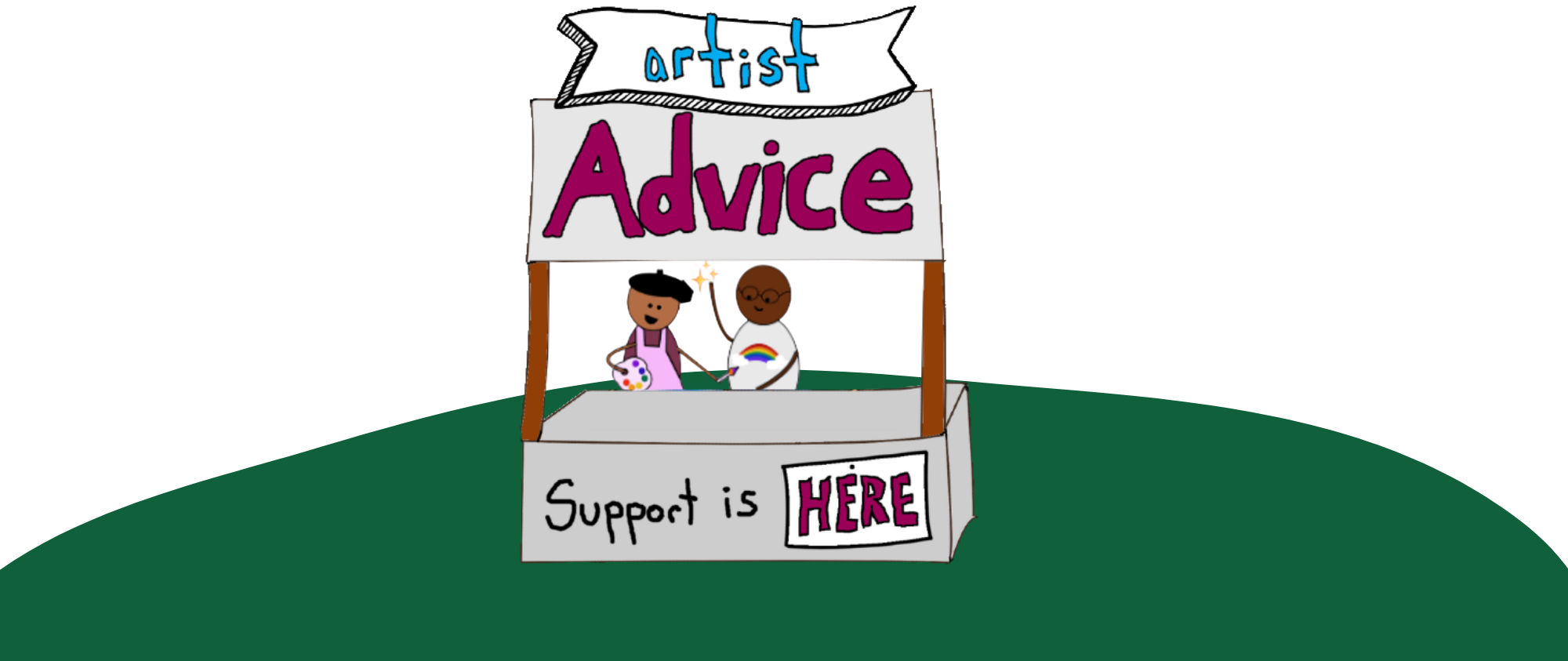 stick figure artists in advice booth