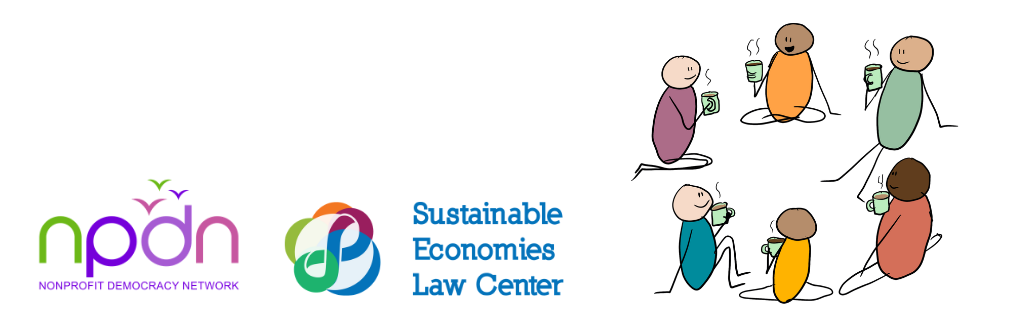 cartoon stick figures sitting in a circle drinking tea