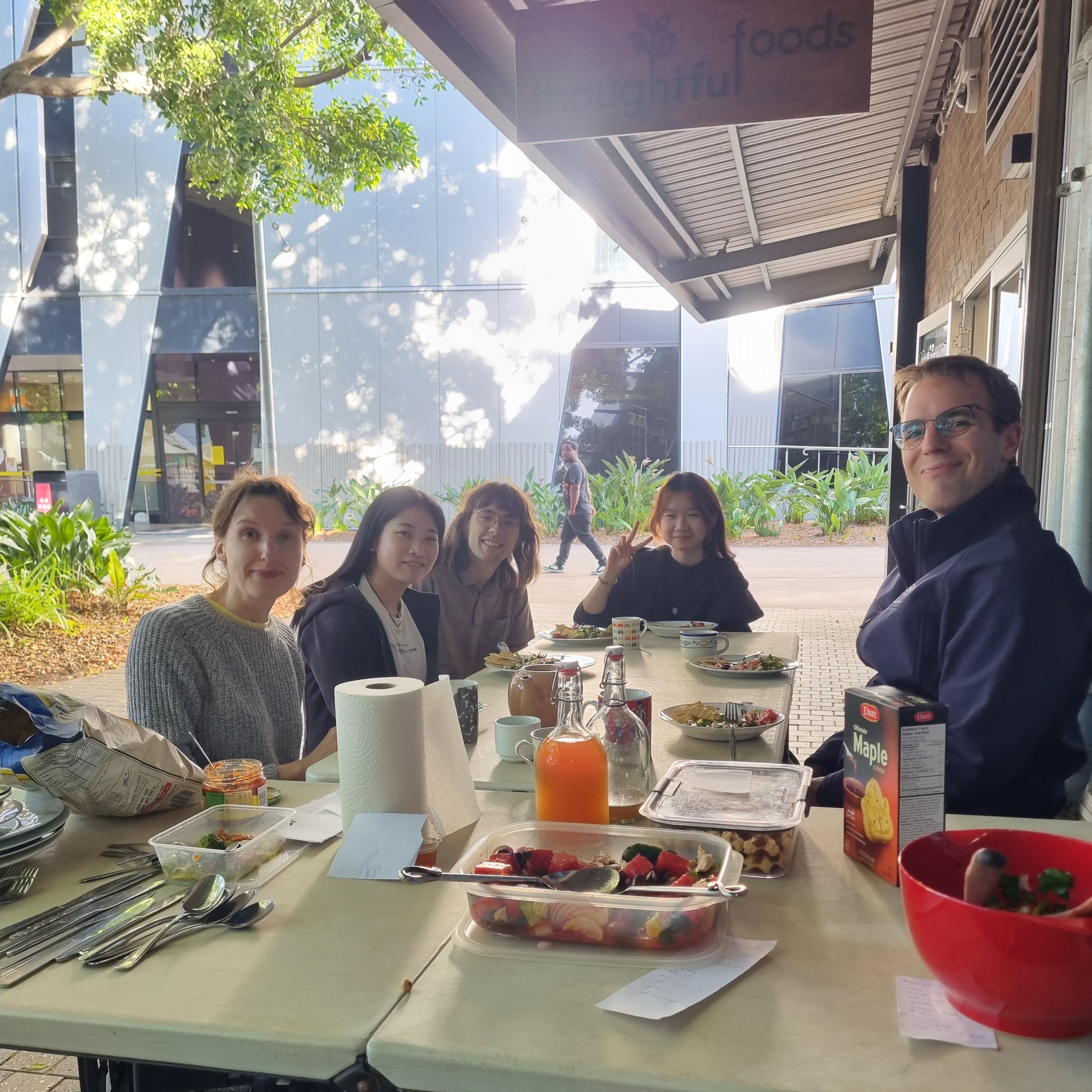 Thoughtful Food members at the 2025 end of year potluck - from left to right: Mon, Nicole, Buzz, Amanda and Sander