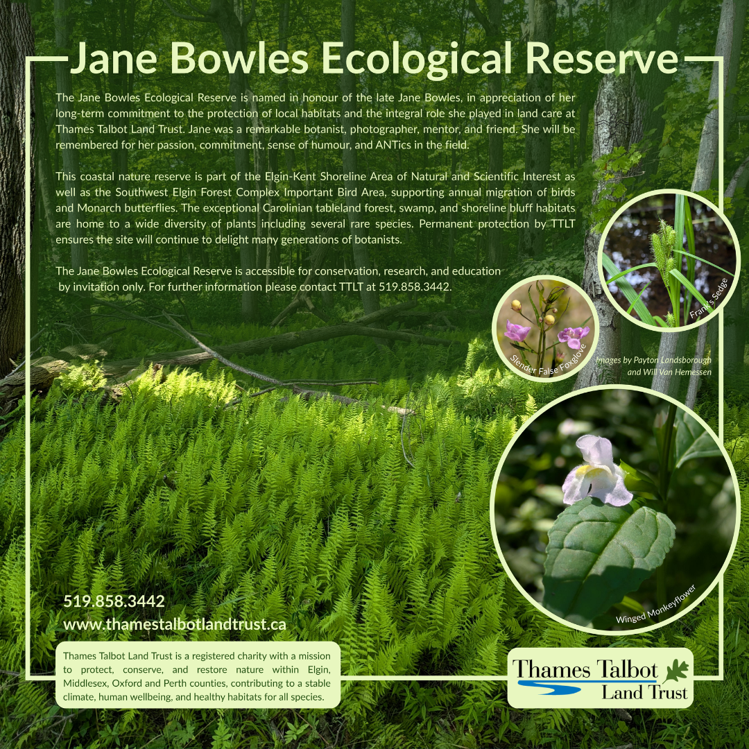 The Jane Bowles Ecological Reserve sign