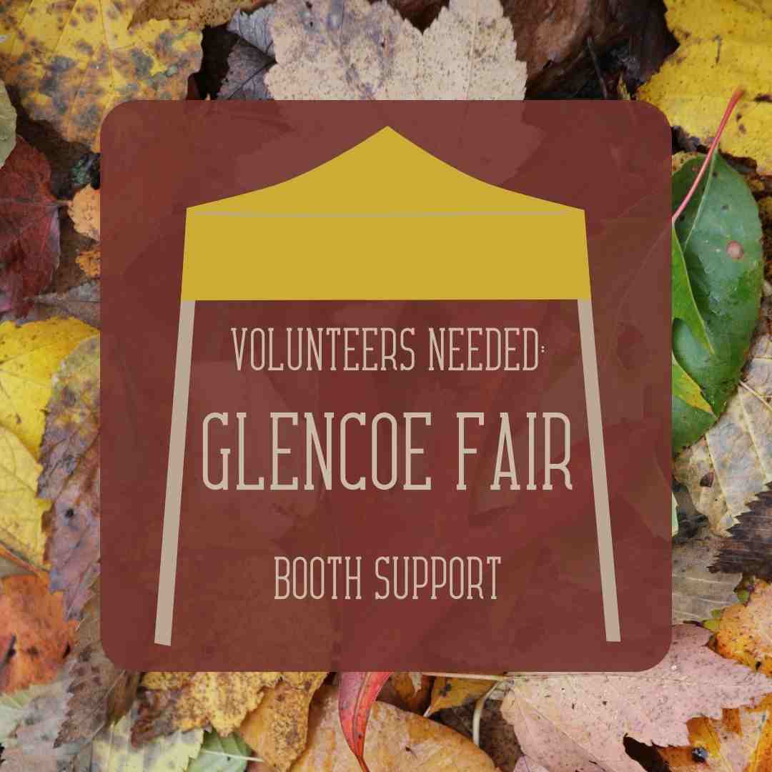 Volunteers needed: Glencoe fair booth support over a fall leaf background