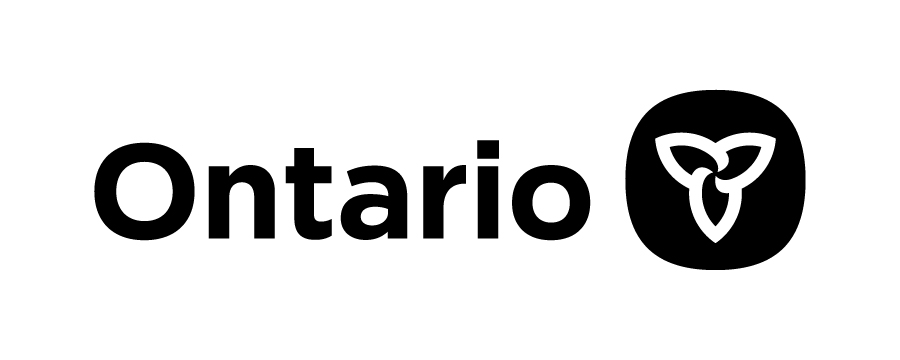 Text that reads "Ontario" to the left of black and white trillium logo
