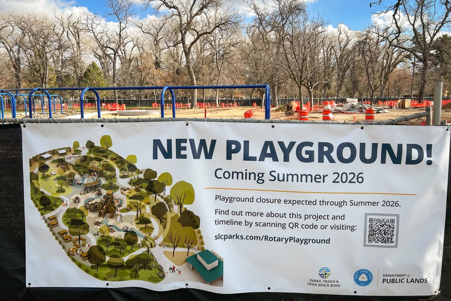 Construction for a new playground at Liberty Park in Salt Lake City, Dec. 4, 2025.