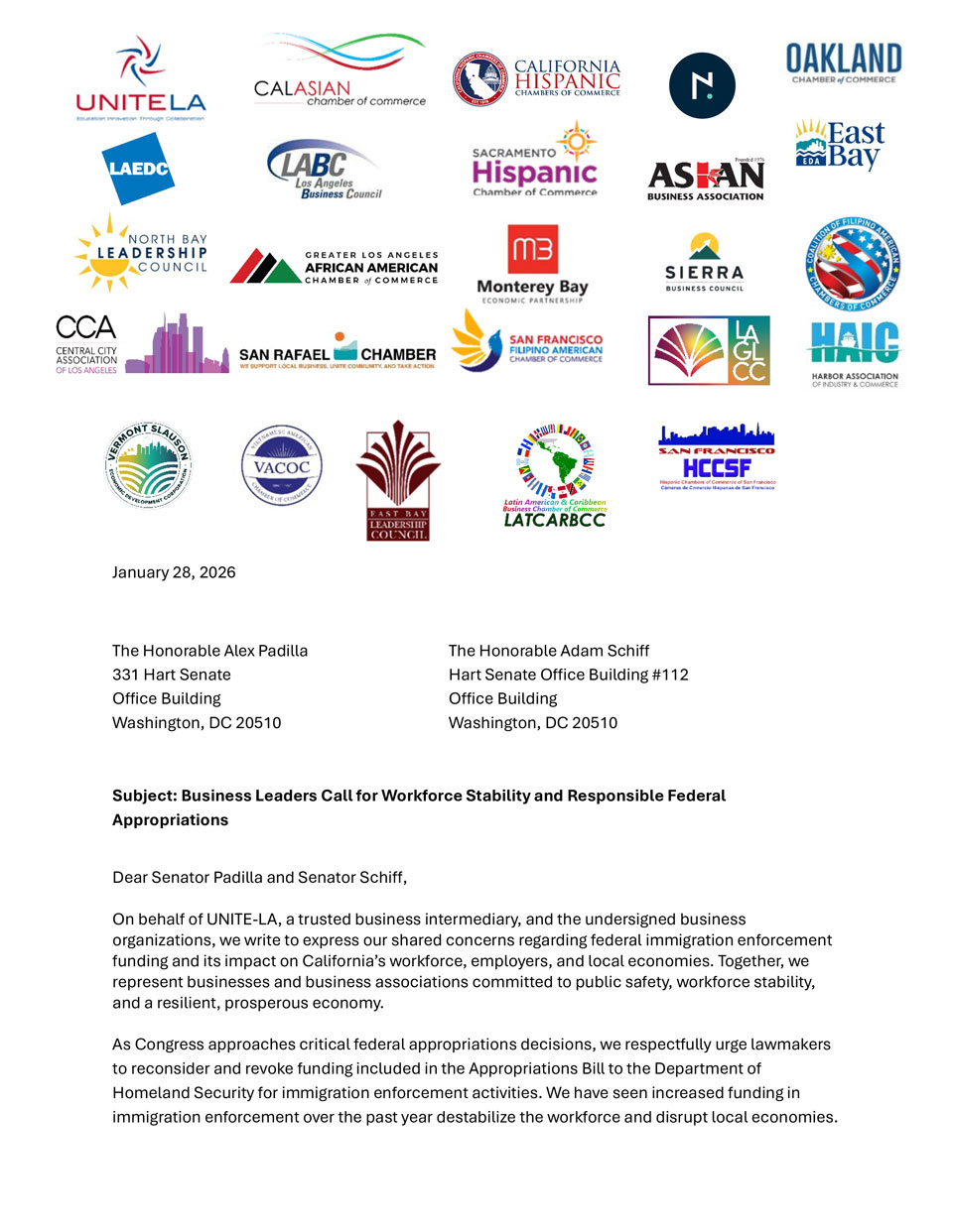 2026 Federal Appropriations Letter