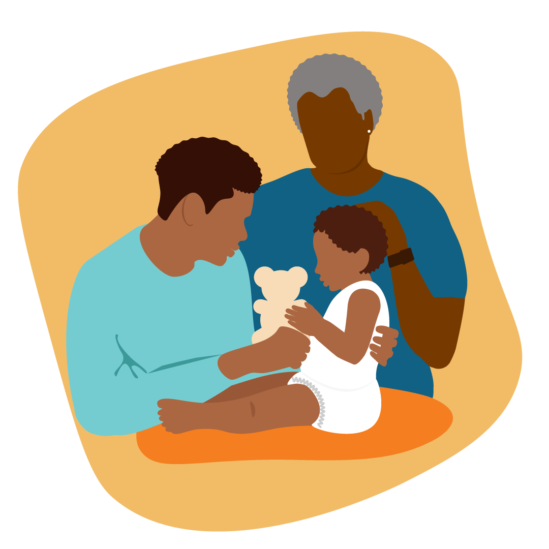 Illustration of two adults with a young child