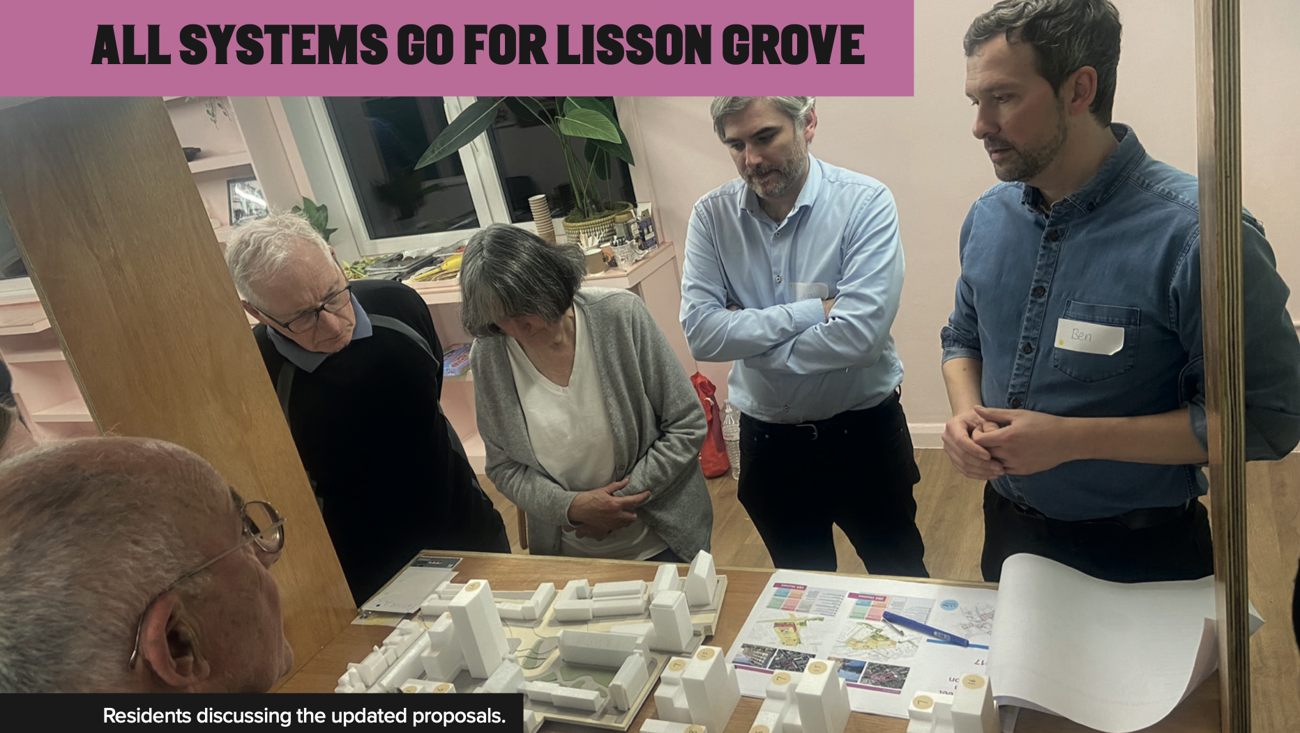 Residents discussing updated proposals