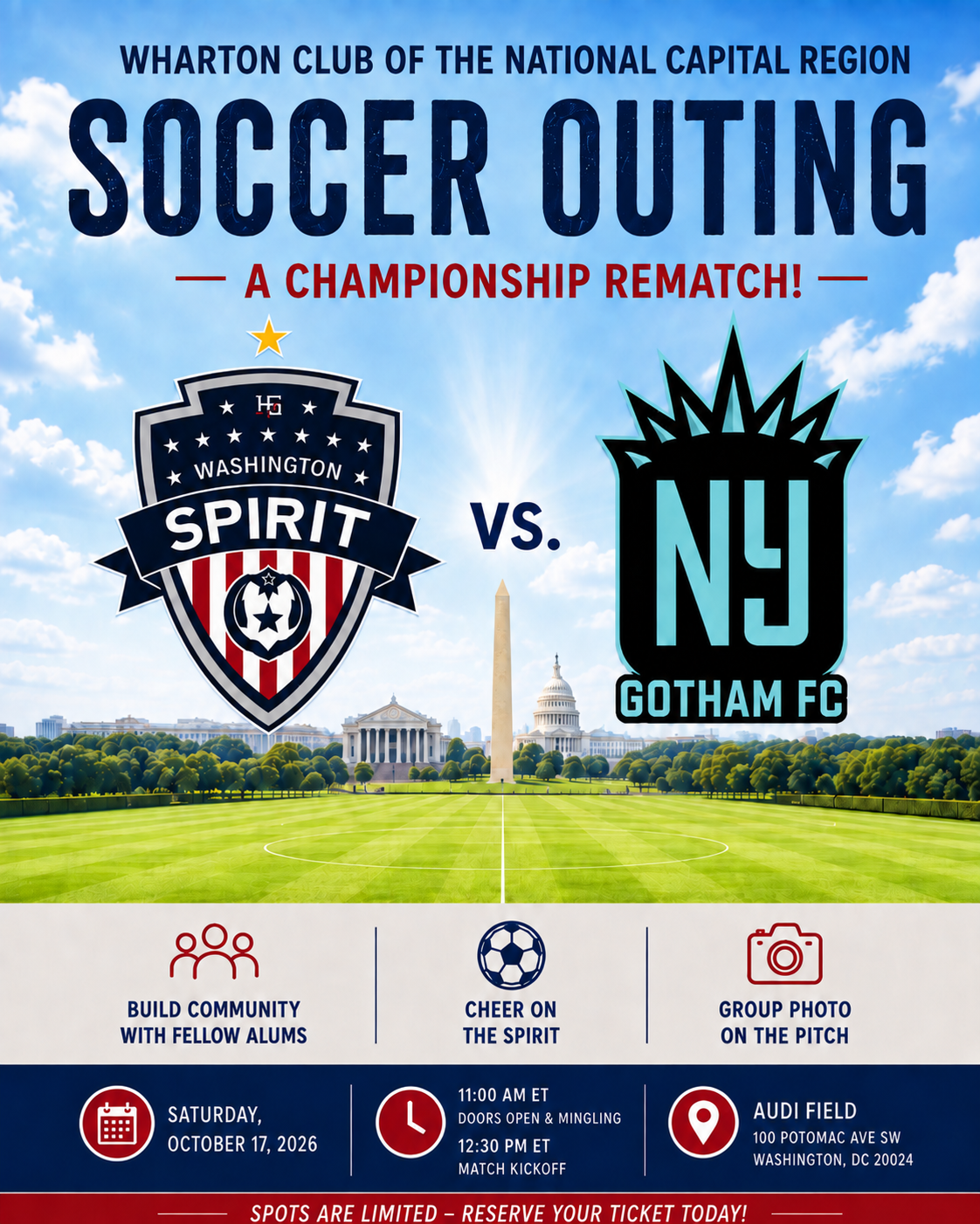 Wharton Club Soccer Outing: Washington Spirit vs. Gotham FC — Rematch of Last Year’s Championship Match!