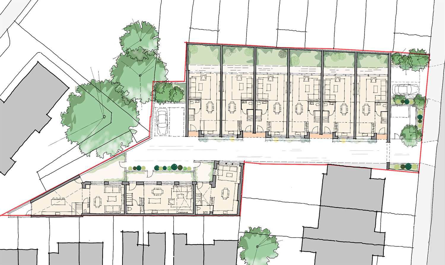 a landscaped ground floor plan of the proposals