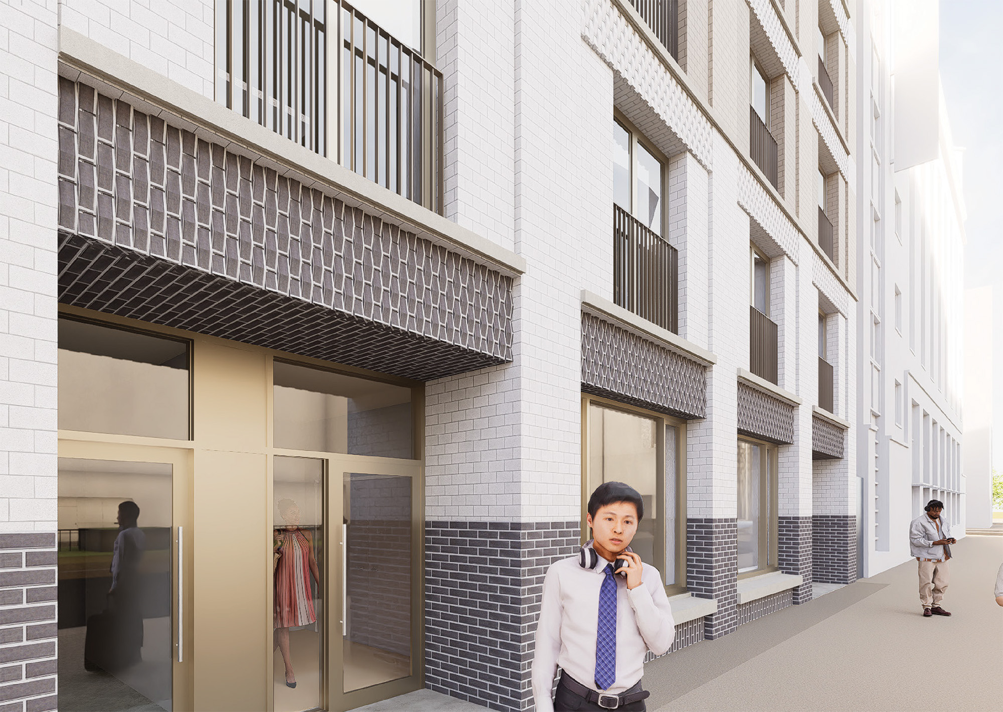 Close-up computer-generated view of the proposed ground-floor frontage