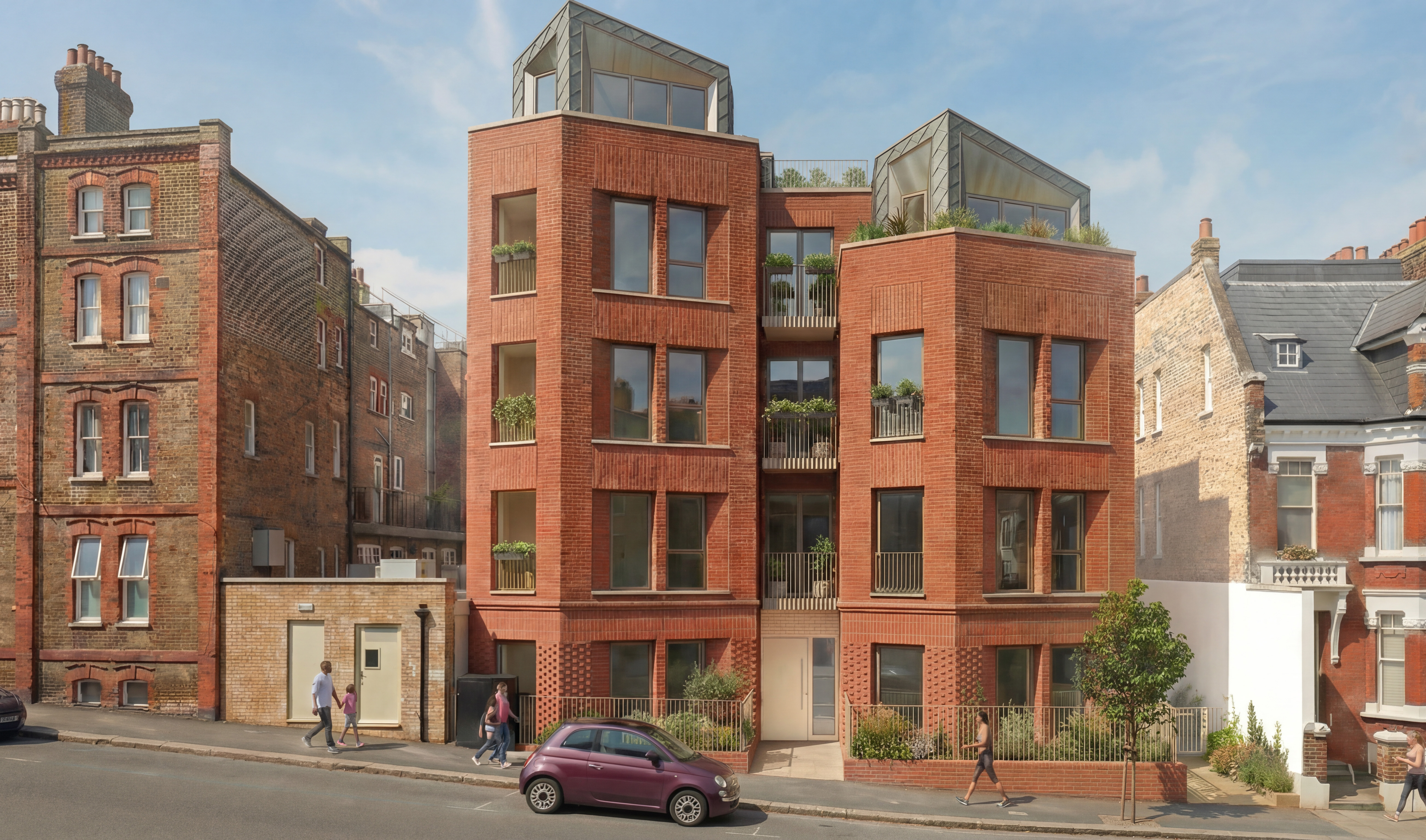 The apartment building to the front of the site